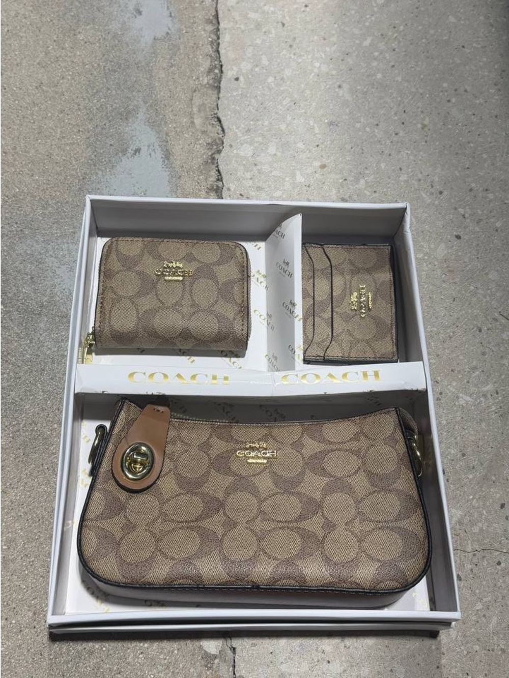 Coach Brown Signature Canvas Wallet, Card Case & Wristlet Set